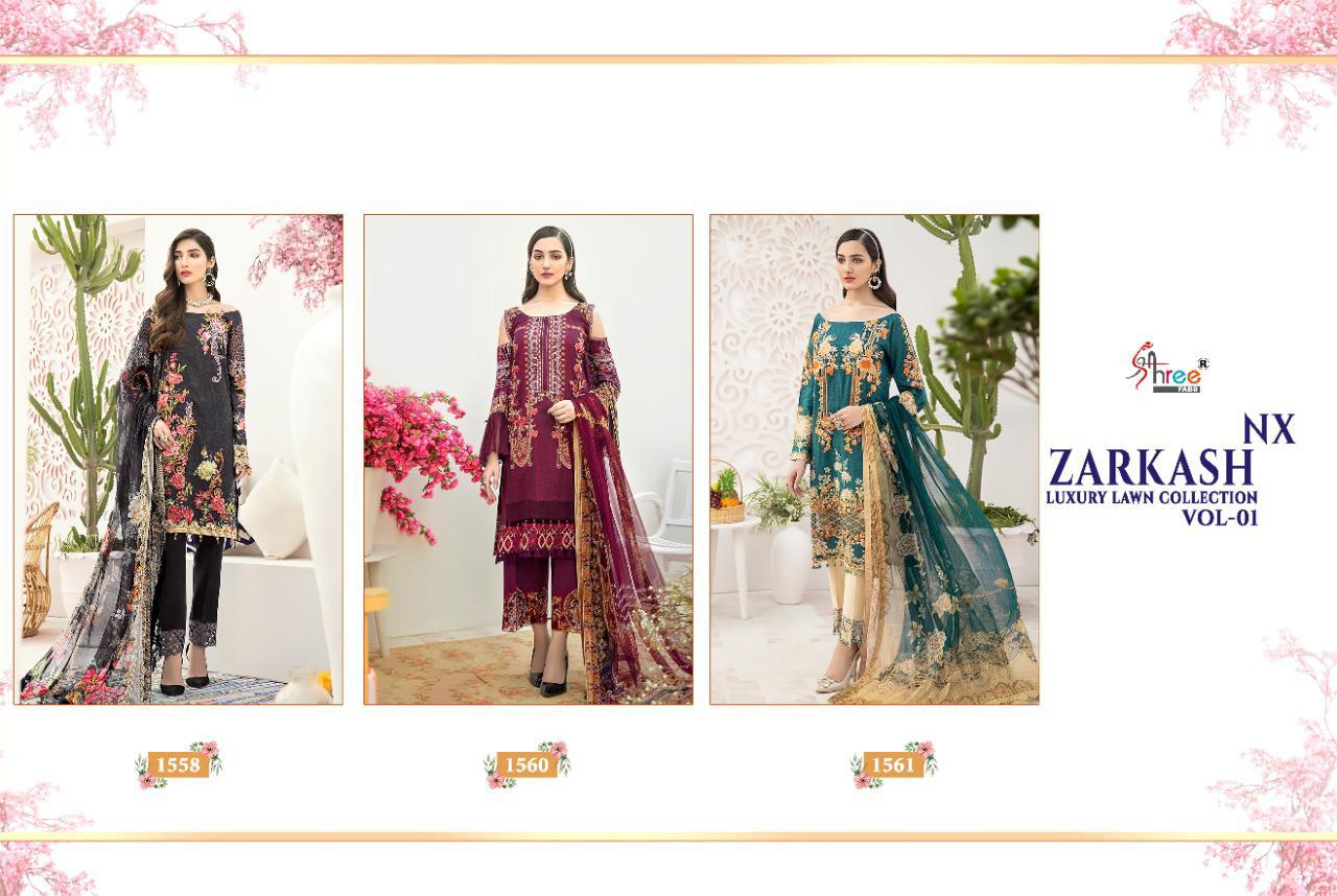 Shree Zarkash Luxury Lawn Collection 1 nx Latest Fancy Designer Casual Wear Pure Cotton Printed Pakistani Salwar Suits Collection
